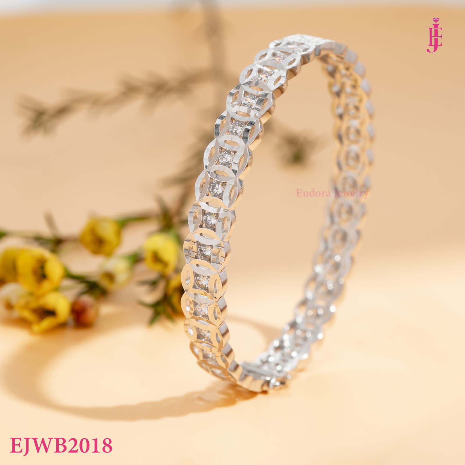 Linked Stone Tennis Bracelet in Platinum-Plated Sterling Silver - View 1