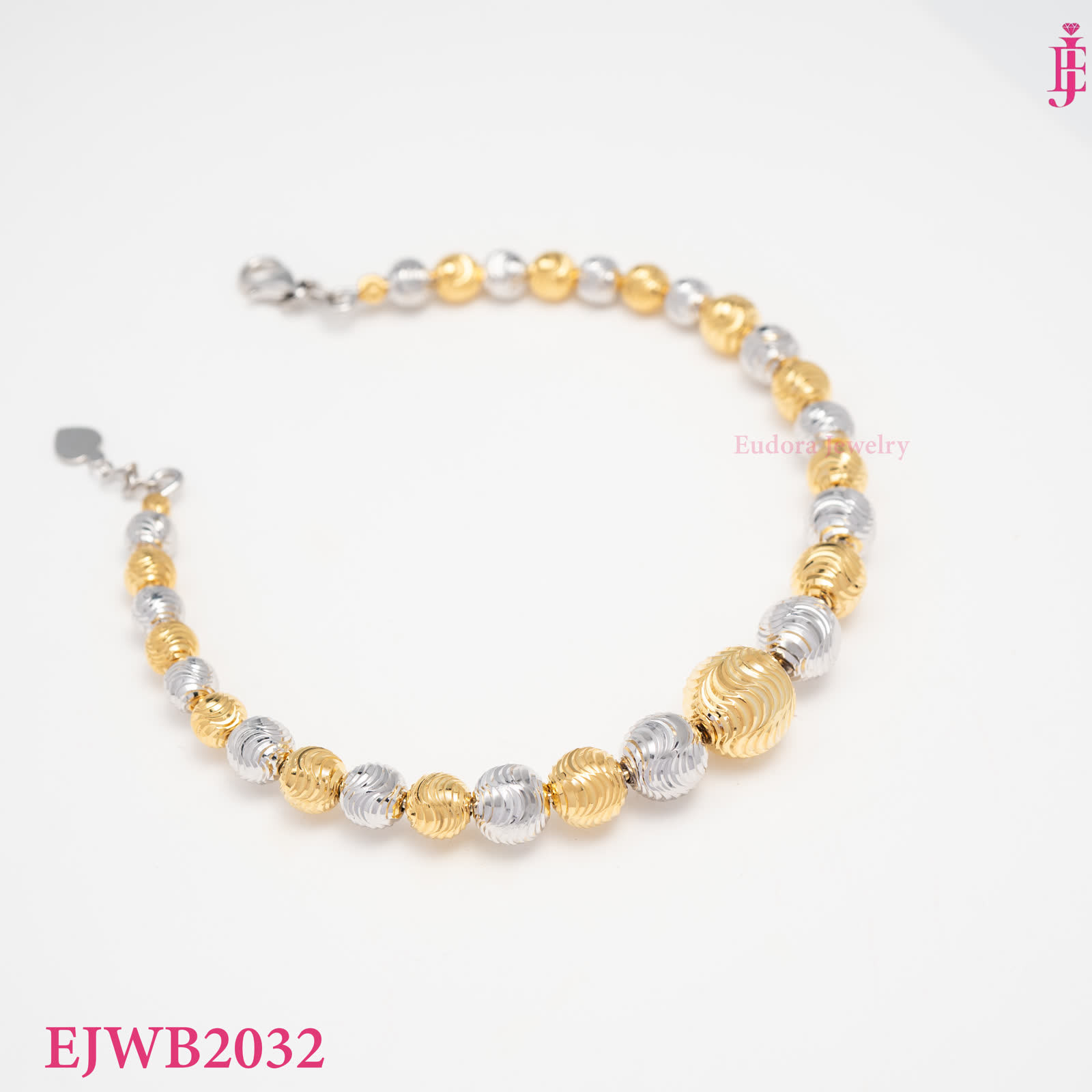 Two-Tone Bead Bracelet in Gold-Plated Sterling Silver - View 2
