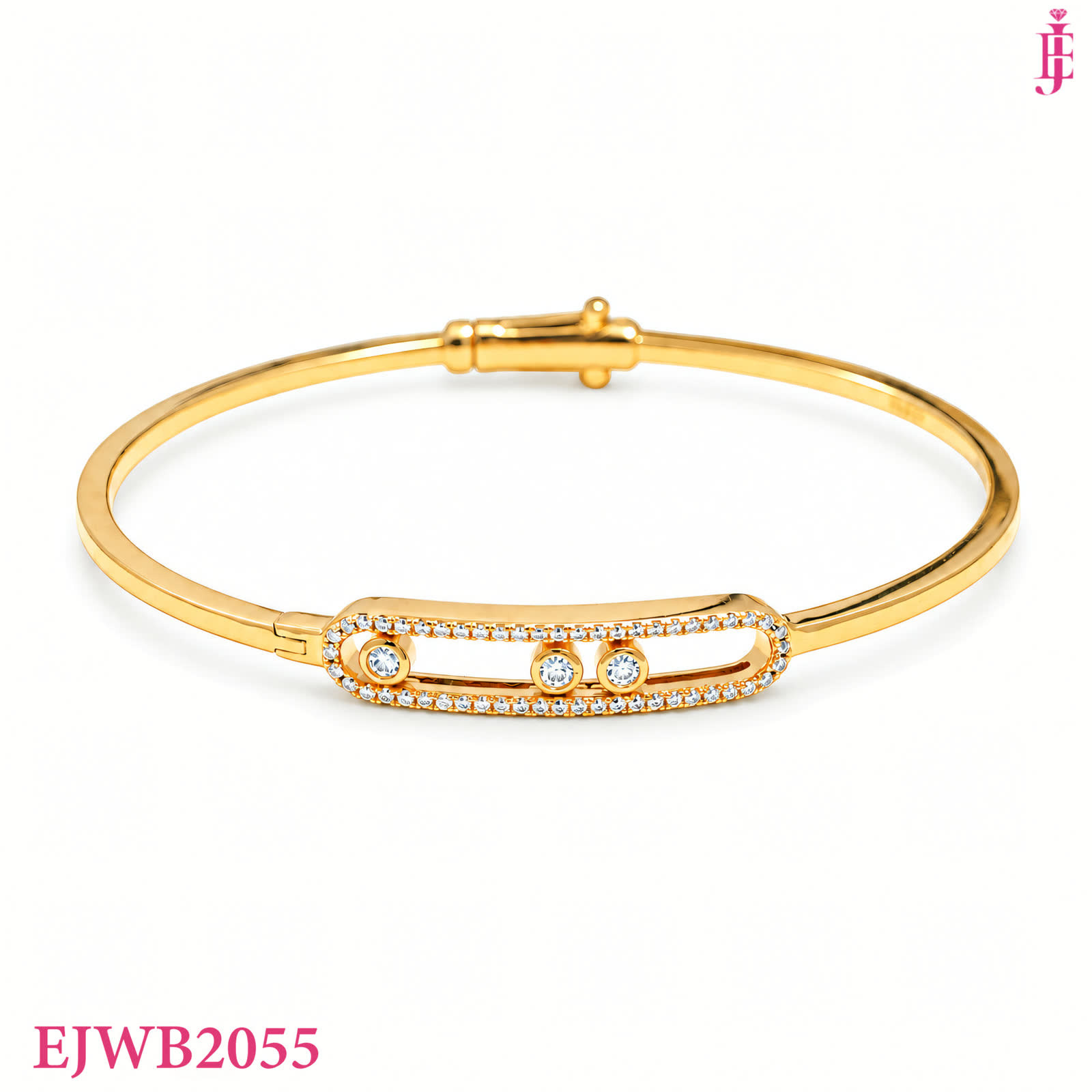 CZ Open Frame Bangle in Gold-Plated Sterling Silver - View 1