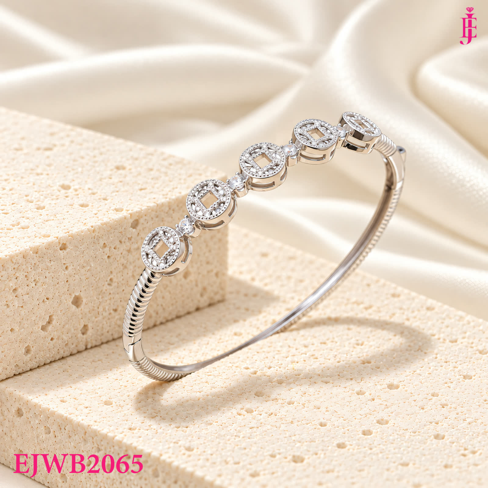 Silver-Tone Coin-Motif Bangle Bracelet - View 2