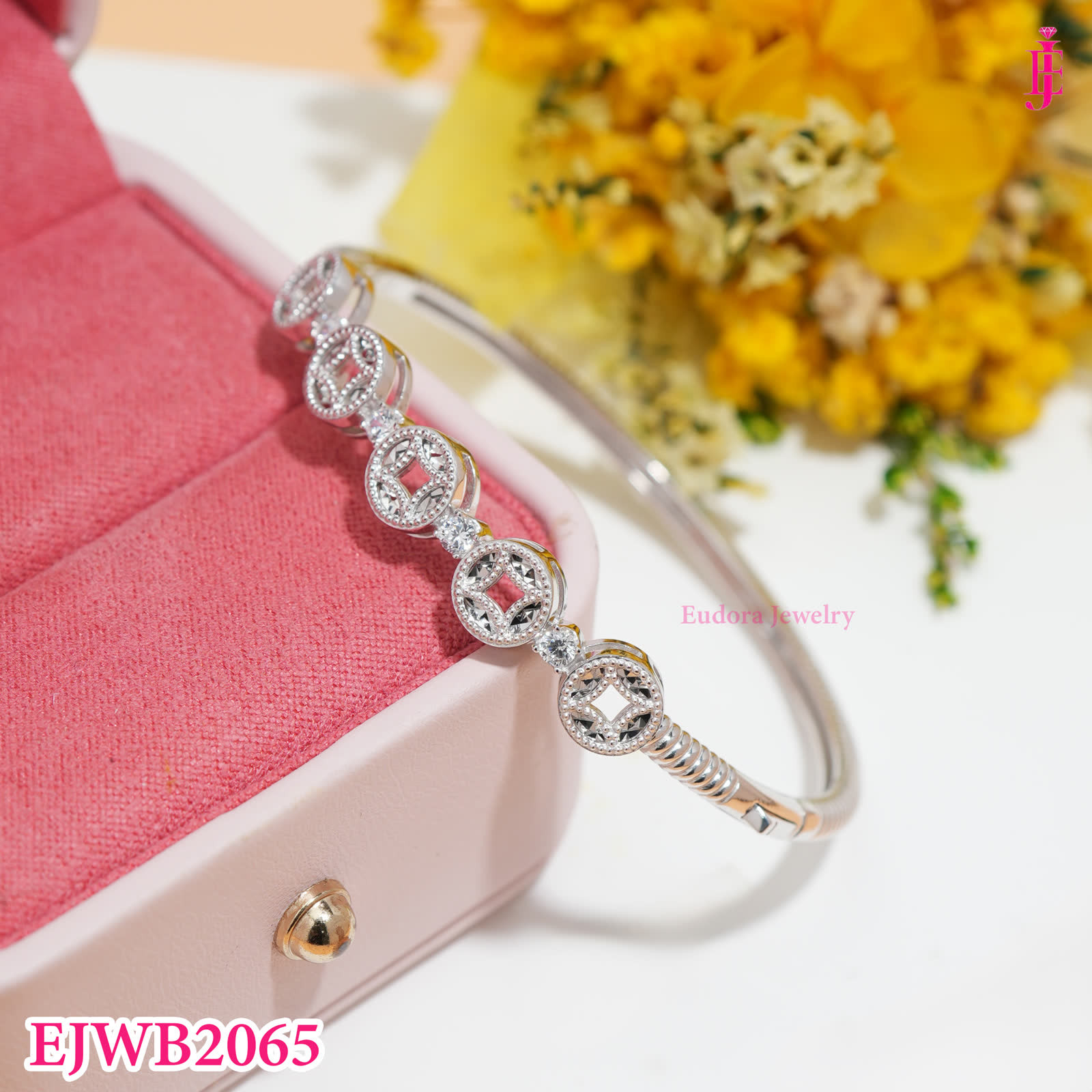 Silver-Tone Coin-Motif Bangle Bracelet - View 3
