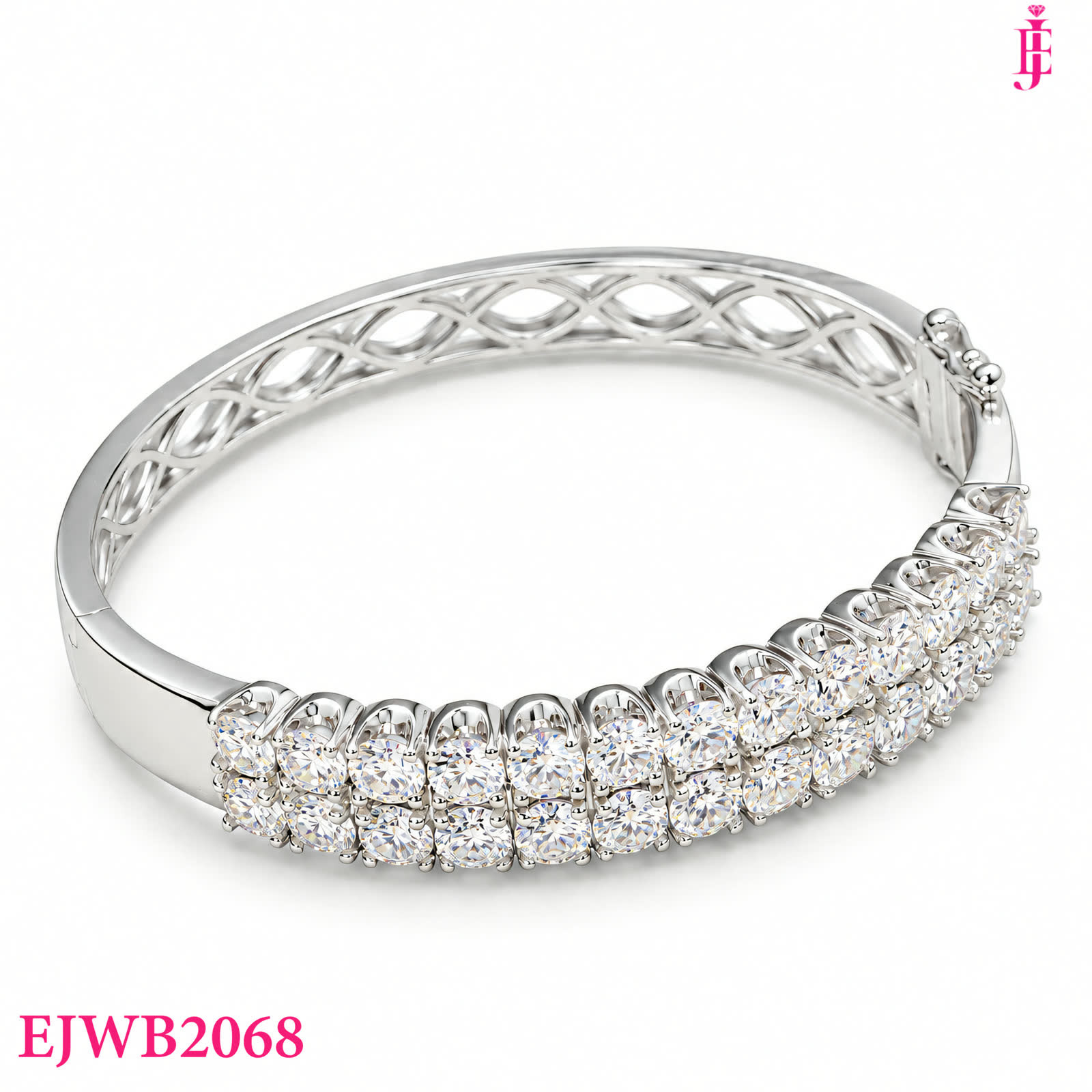Silver-Tone Multi-Row Clear Stone Bangle Bracelet - View 1