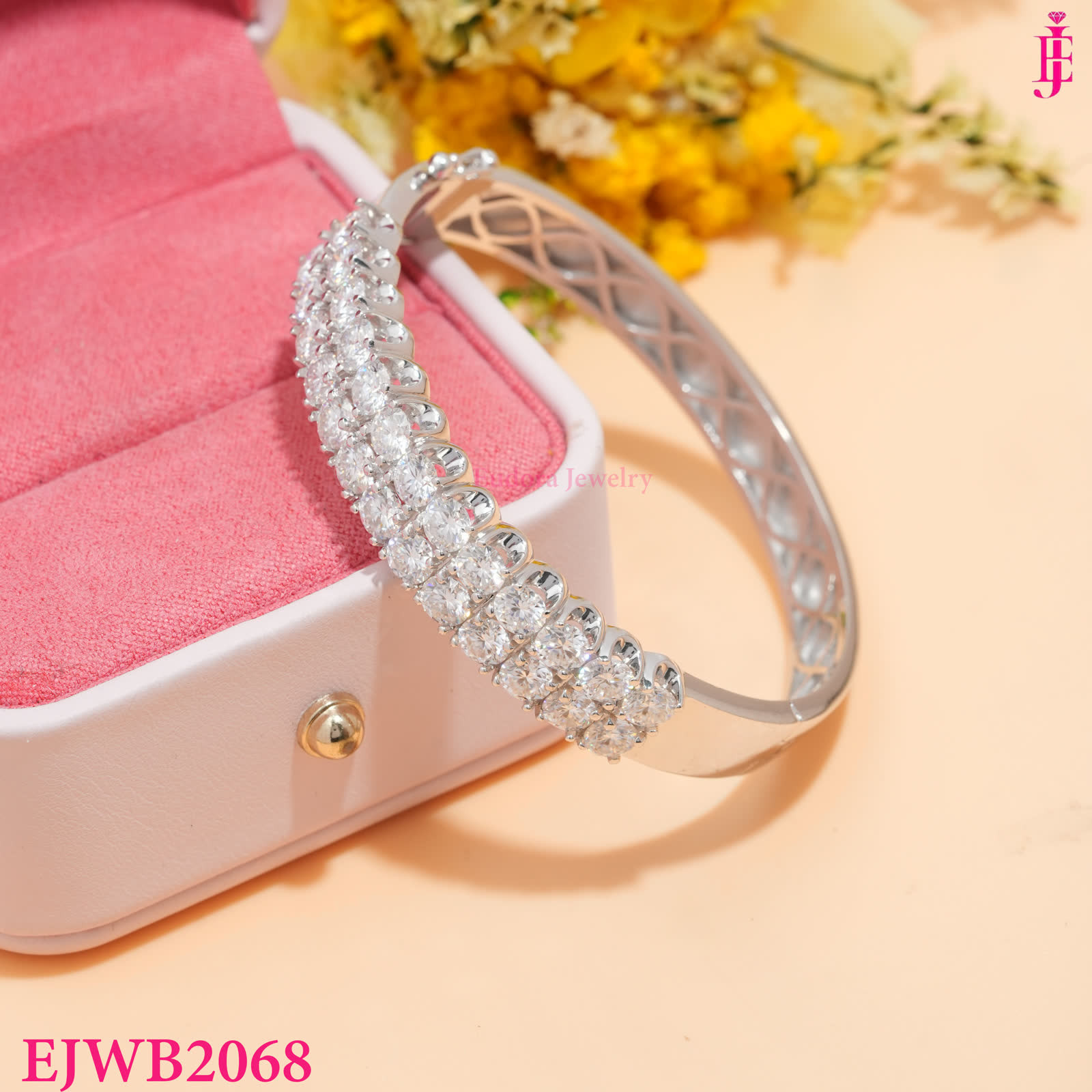 Silver-Tone Multi-Row Clear Stone Bangle Bracelet - View 3