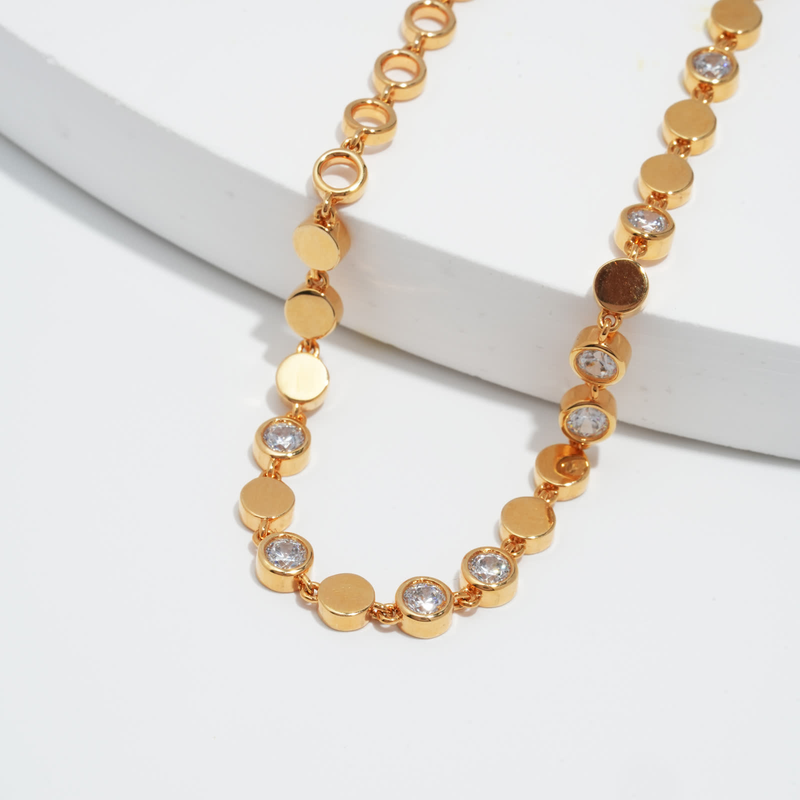 Round CZ Bezel Disc Bracelet in Gold-Plated Sterling Silver - View 4