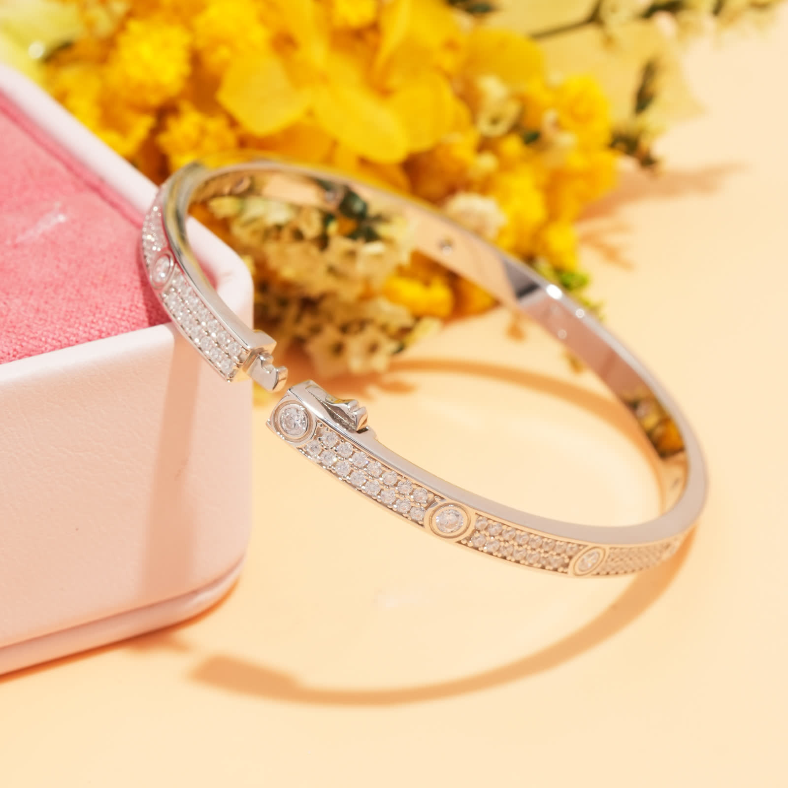 Circle Station Bangle in Plated Sterling Silver - View 5