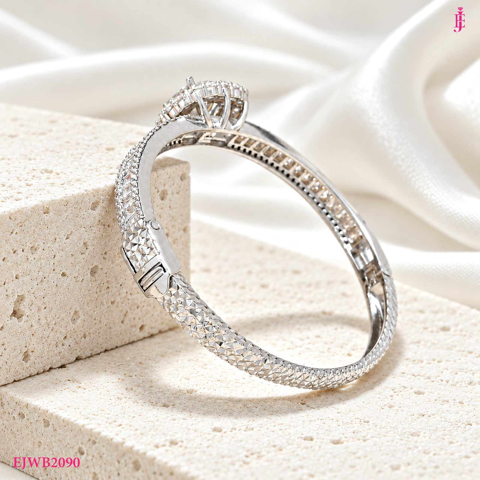 Moissanite Scalloped Halo Bangle in Sterling Silver - View 5