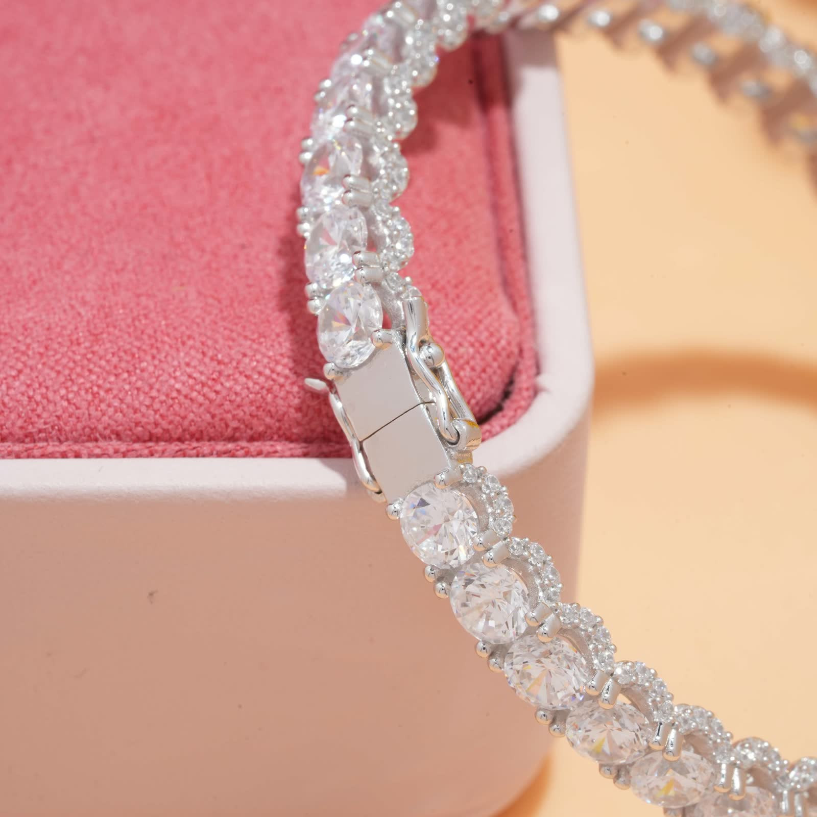 Round Stone Tennis Bracelet in Platinum-Plated Sterling Silver - detail view 4