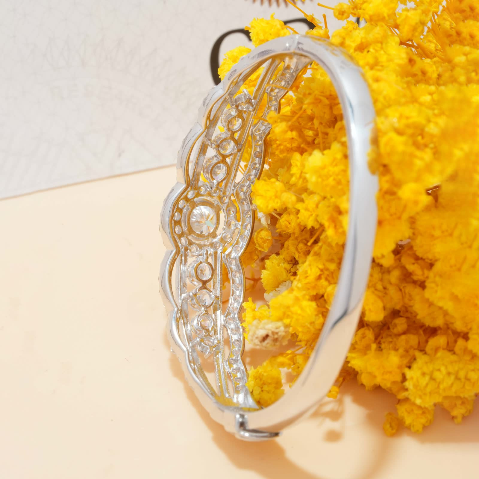 Halo Bangle Bracelet in Platinum-Plated Silver - detail view 6