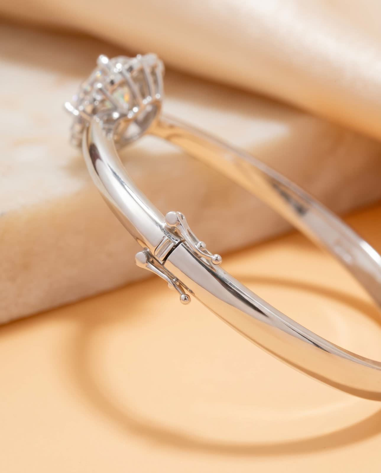 Round Halo Bangle in Platinum-Plated Sterling Silver - View 7