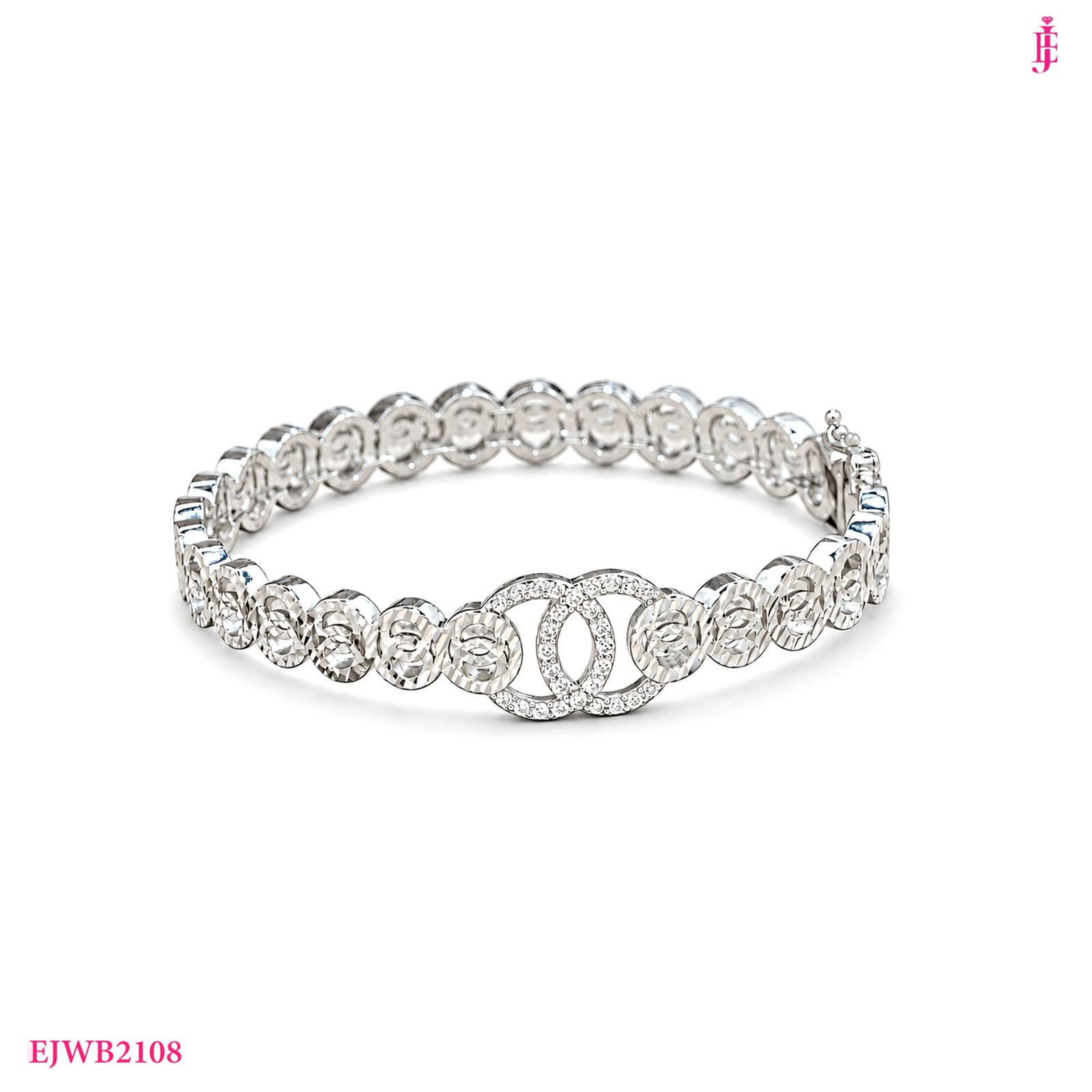 CZ Interlocking Circle Link Bracelet in Sterling Silver - View 1