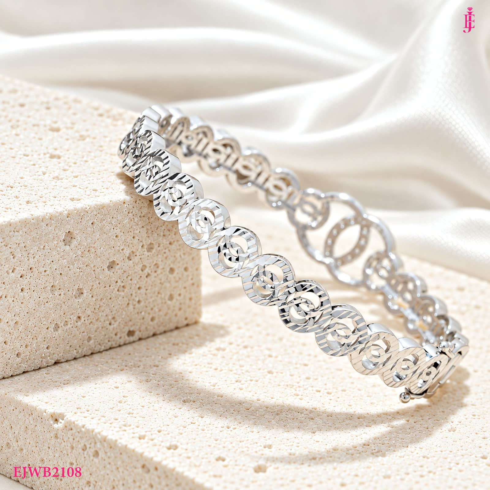 CZ Interlocking Circle Link Bracelet in Sterling Silver - View 5