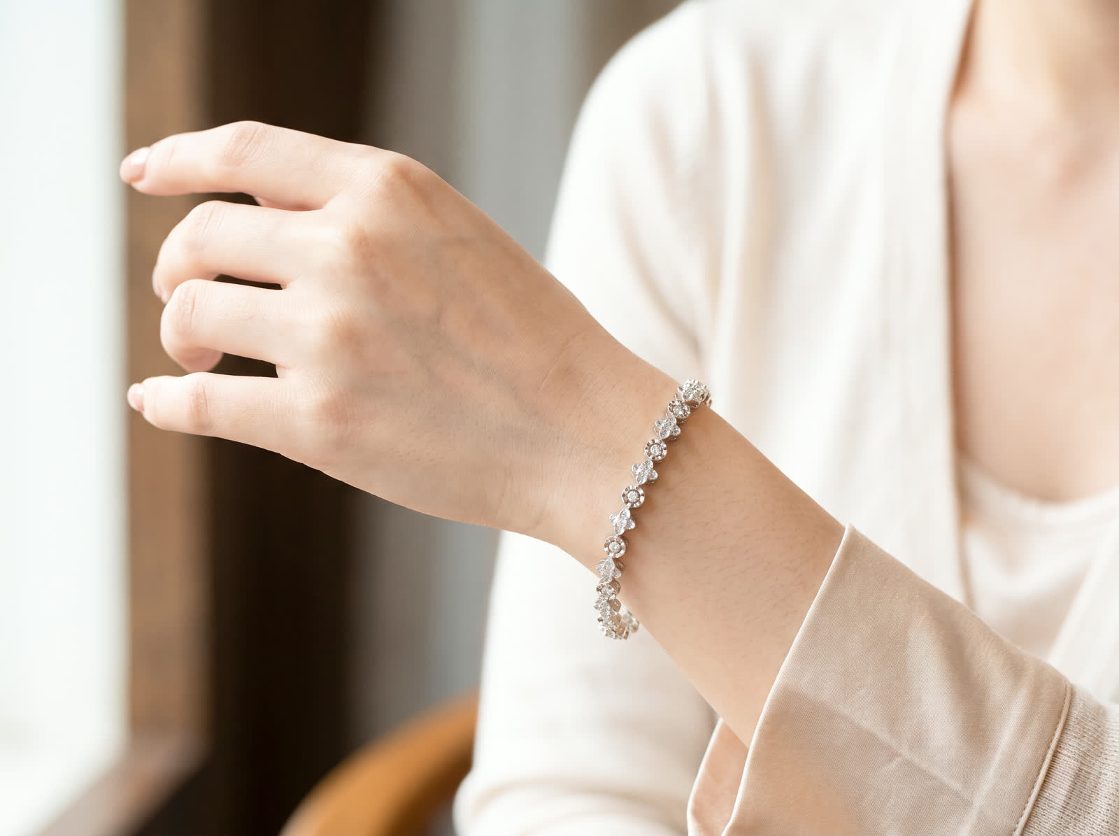 Silver-Tone Round Clear Stone Bezel Link Bracelet - View 5