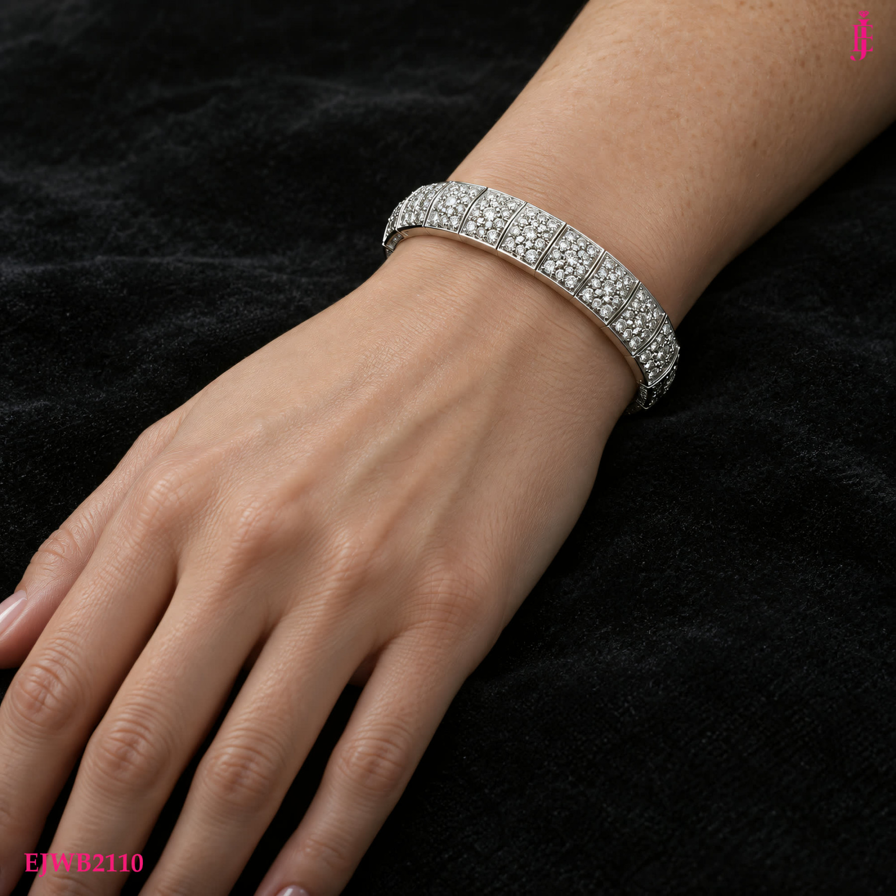 Pavé Cubic Zirconia Bangle in White Gold-Plated Sterling Silver - View 4