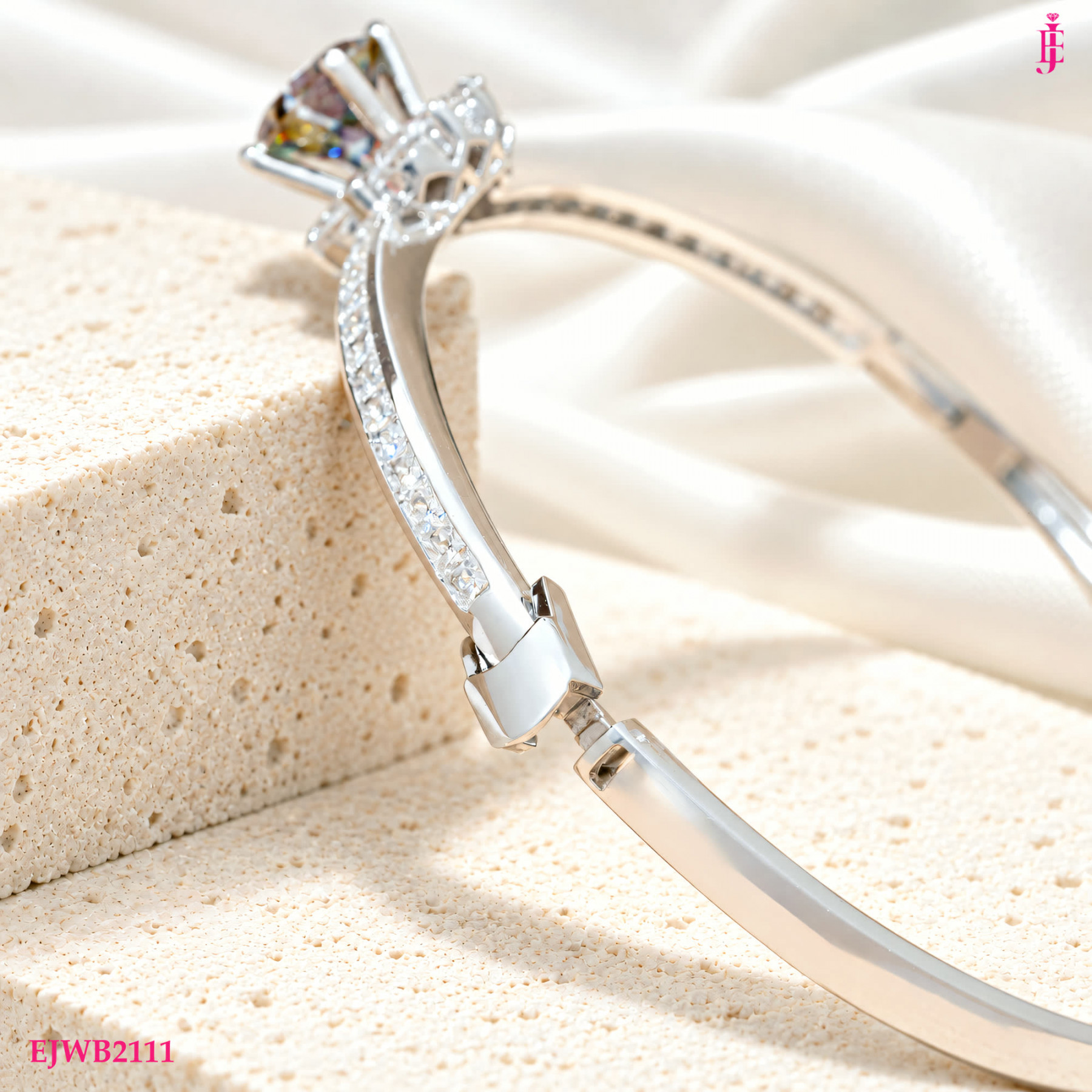 Green Moissanite Bangle in White Gold-Plated Sterling Silver - View 4