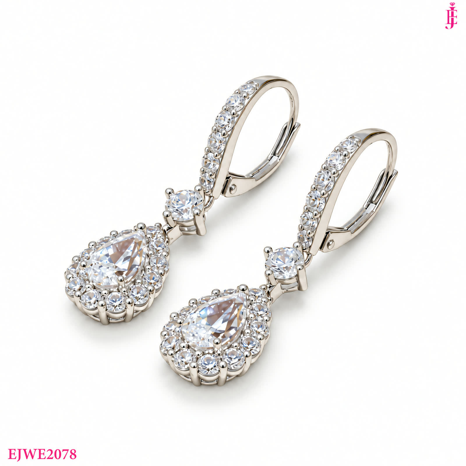 Silver-Tone Pear Halo Drop Earrings - View 1