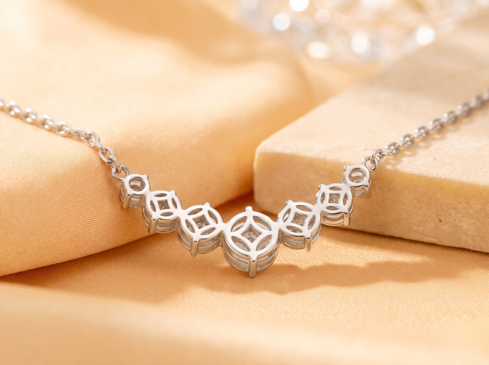 Round Moissanite Graduated Necklace in Sterling Silver - View 3