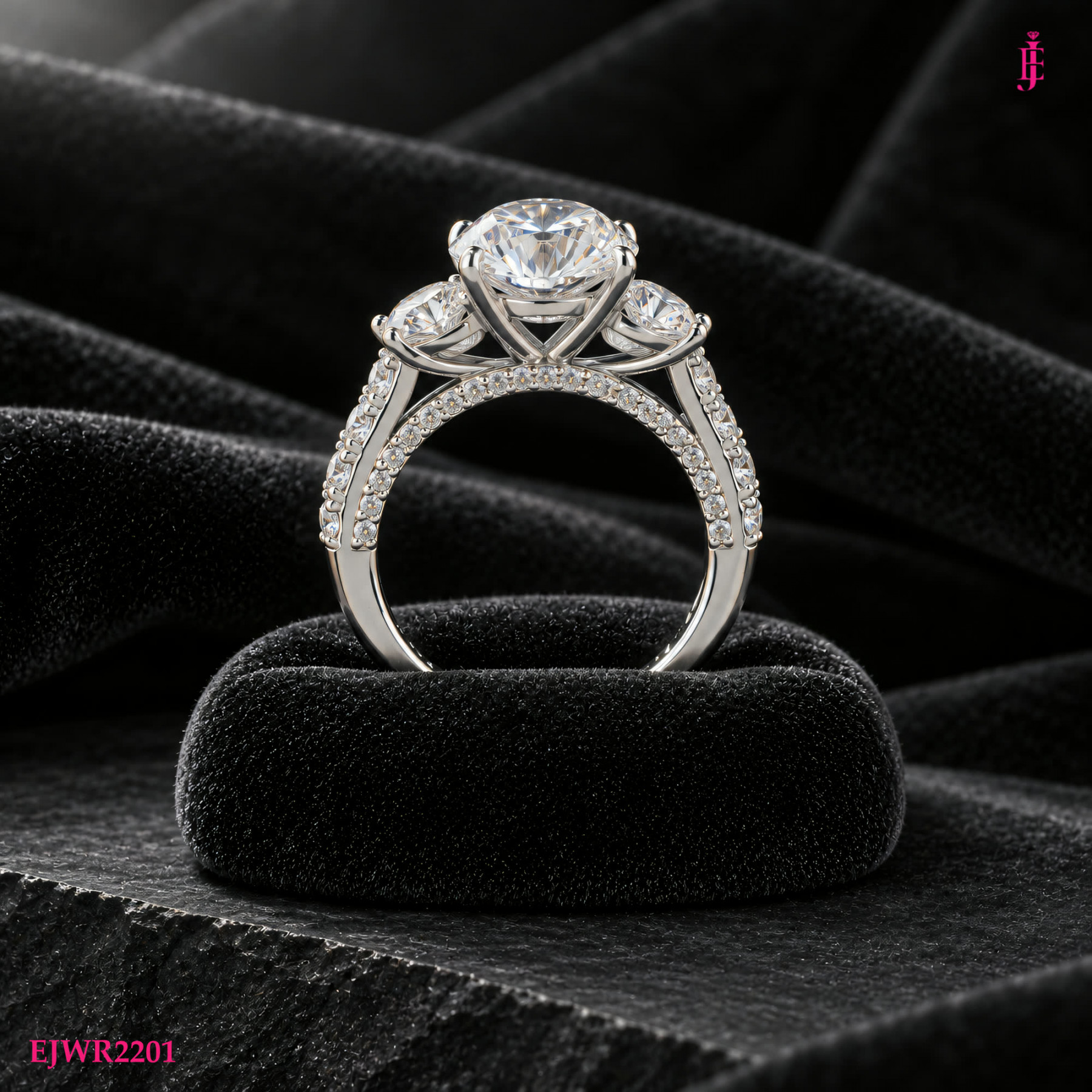 Moissanite Side-Stone Ring in White Gold-Plated Sterling Silver - View 4