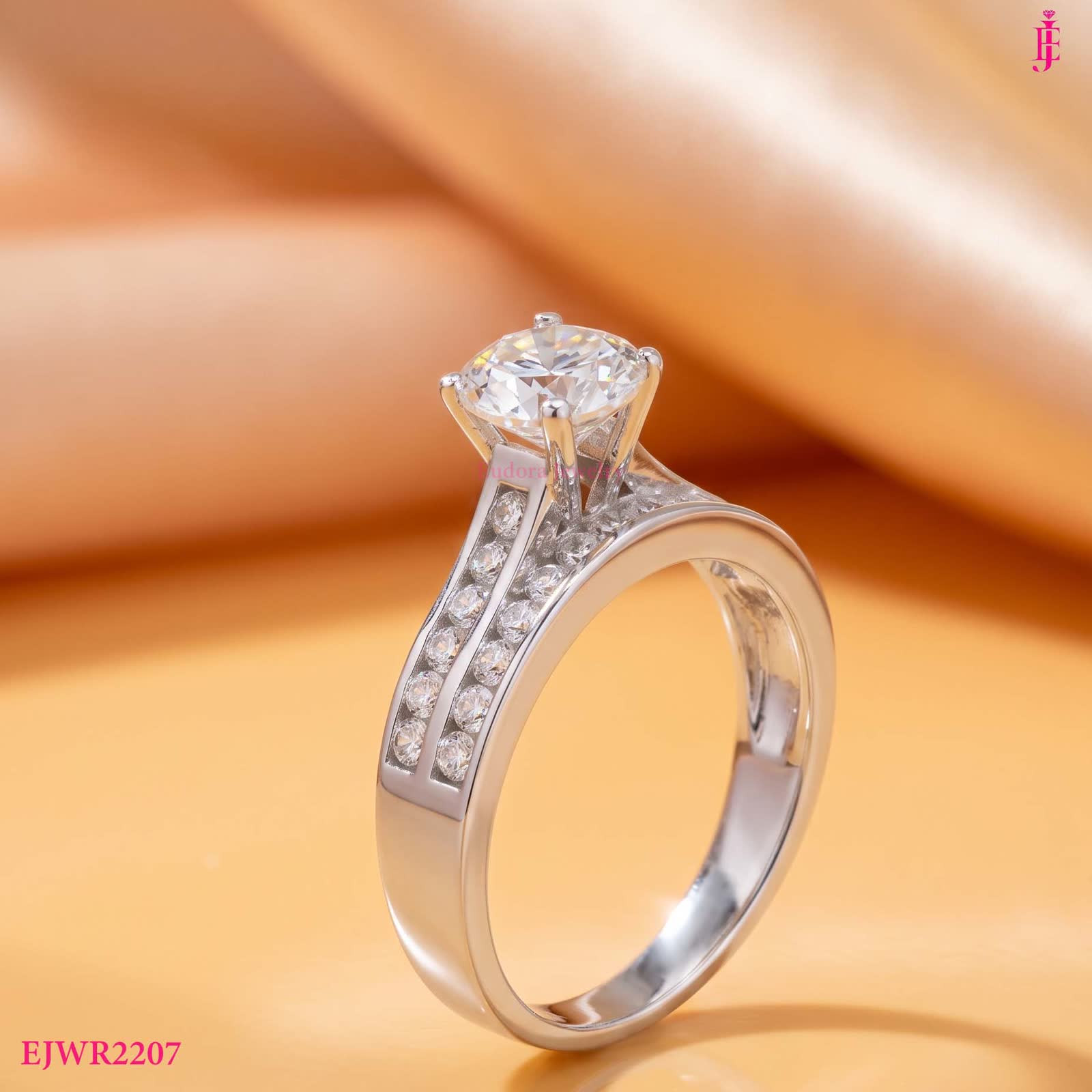 Round Cubic Zirconia Solitaire Ring in Platinum-Plated Sterling Silver - View 1