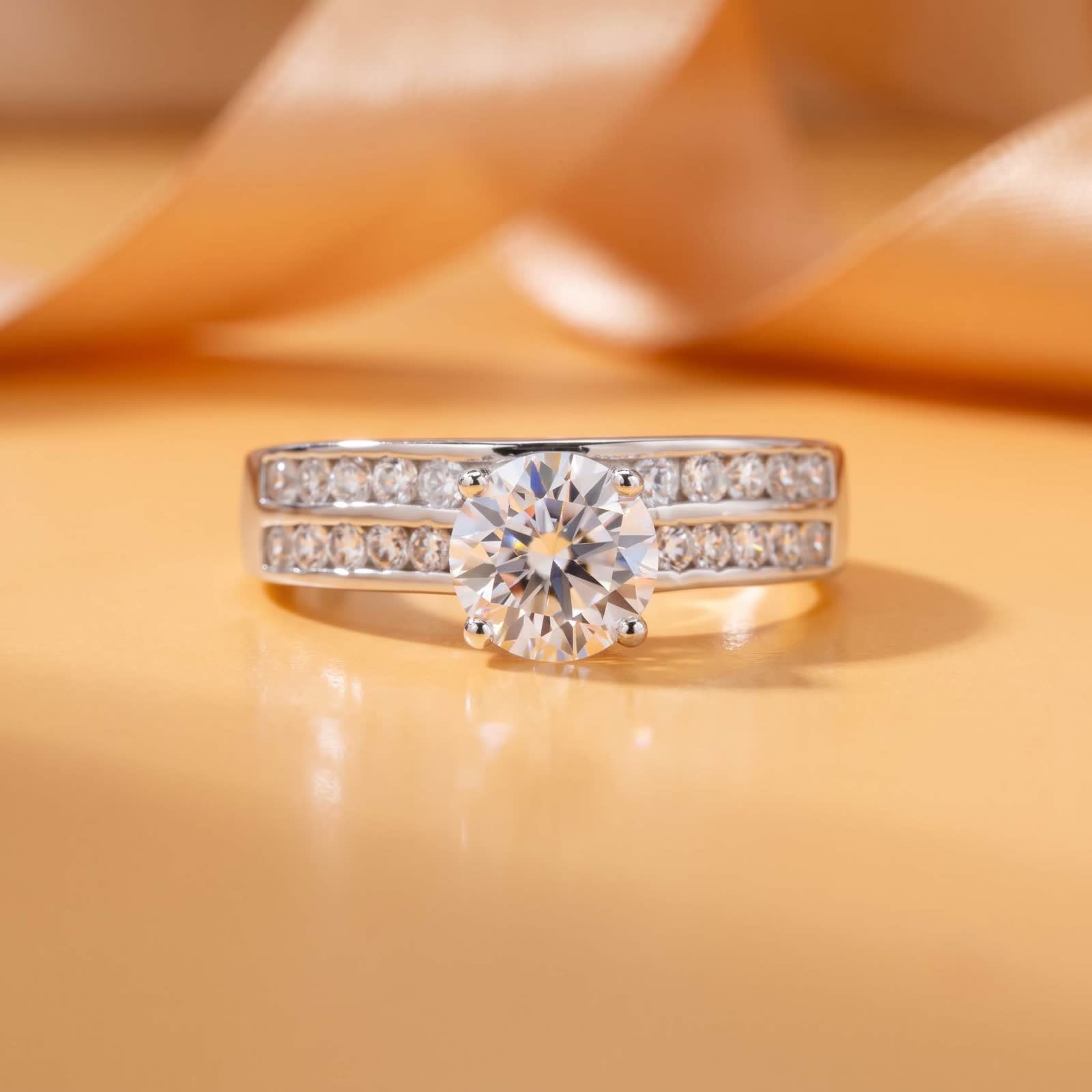 Round Cubic Zirconia Solitaire Ring in Platinum-Plated Sterling Silver - View 2
