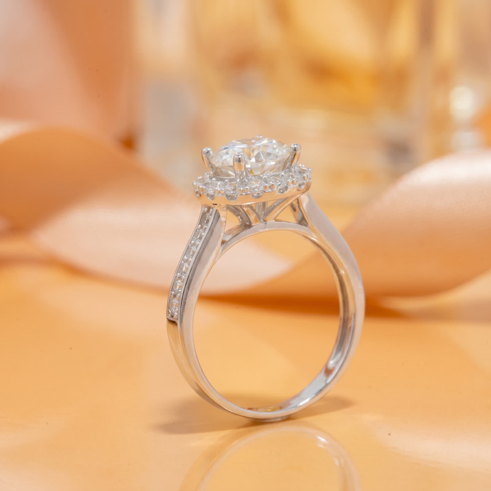 Round Halo CZ Ring in Platinum-Plated Sterling Silver - View 3