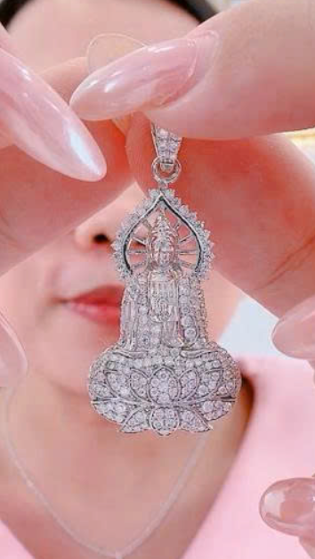 Lotus Buddha Pavé Pendant Necklace in Gold-Plated Silver - View 1