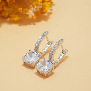 Cushion-Cut Drop Earrings in Gold-Plated Silver