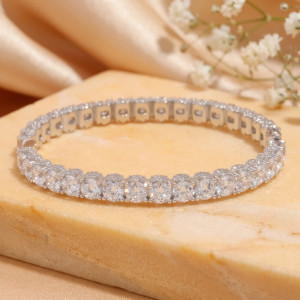 Round Stone Tennis Bracelet in Platinum-Plated Sterling Silver