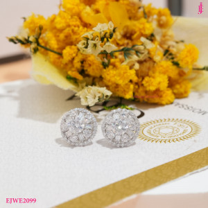 Round Moissanite Halo Stud Earrings in Platinum-Plated Sterling Silver