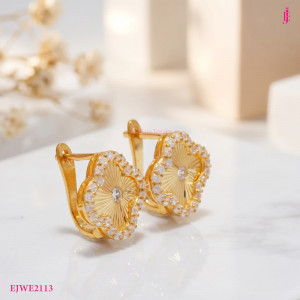 Floral Cubic Zirconia Earrings in 24K Gold-Plated Sterling Silver