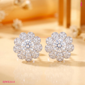 Round CZ Floral Halo Earrings in Sterling Silver