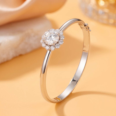 Round Halo Bangle in Platinum-Plated Sterling Silver - View 5