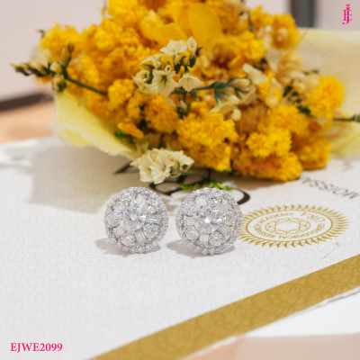 Round Moissanite Halo Stud Earrings in Platinum-Plated Sterling Silver - View 1