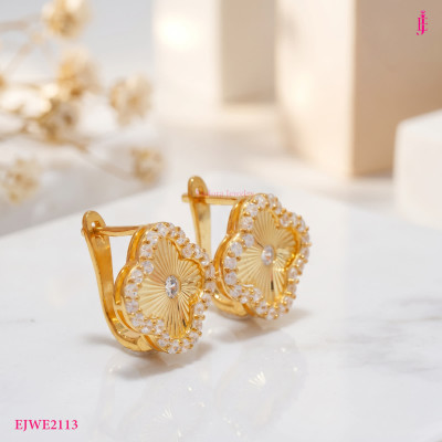 Floral Cubic Zirconia Earrings in 24K Gold-Plated Sterling Silver - View 1