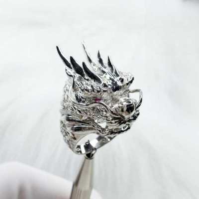 EJMR1086 Luxurious and Classy White Gold Dragon Ring