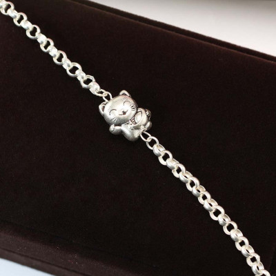 Silver bracelet for babies shaped like a cute cat SBR1018