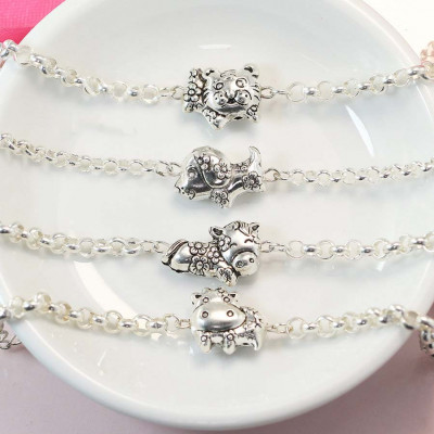 Silver bracelet for babies shaped like 12 cute zodiac animals SBR1008
