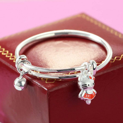 Silver bracelets for babies shaped like cute cats SBR1021