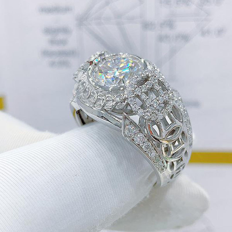 EJMR1095 Men's Diamond White Gold Rings bring luck and fortune