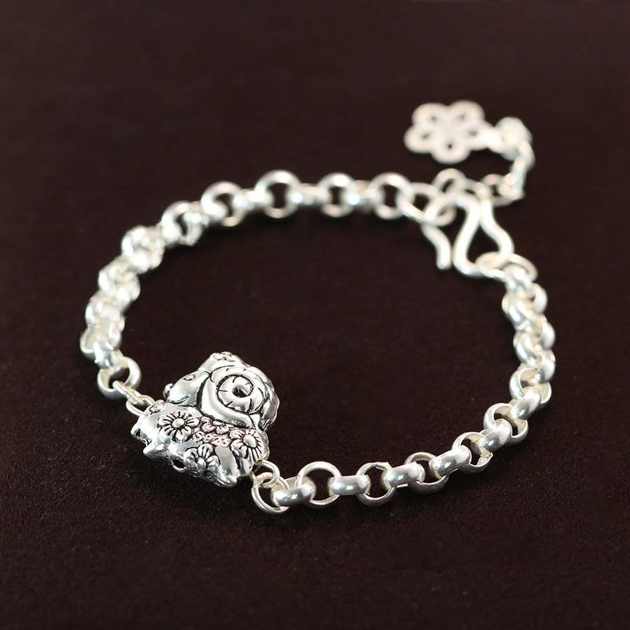 Silver bracelet for babies shaped like a cute goat SBR1012