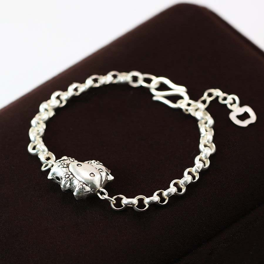 Silver baby bracelet shaped like a cute buffalo SBR1017