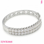 Silver-Tone Multi-Row Clear Stone Bangle Bracelet - View 1
