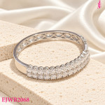 Silver-Tone Multi-Row Clear Stone Bangle Bracelet - View 2