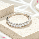 Round Moissanite Halo Bangle in Sterling Silver - View 3