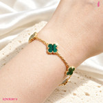 Green Malachite Clover Bracelet in Gold-Plated Silver - View 5