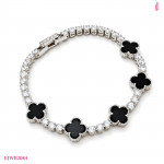 Black Onyx Four-Leaf Clover Bracelet in Sterling Silver - View 1