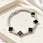 Black Onyx Four-Leaf Clover Bracelet in Sterling Silver - View 2