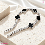 Black Onyx Four-Leaf Clover Bracelet in Sterling Silver - View 4
