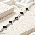Black Onyx Four-Leaf Clover Bracelet in Sterling Silver - View 5