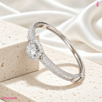 Moissanite Scalloped Halo Bangle in Sterling Silver - View 3