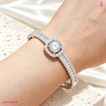 Moissanite Scalloped Halo Bangle in Sterling Silver - View 4